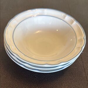 Foral Expressions Cream and Blue Cereal Bowls  Set of Three with Elegant Rim